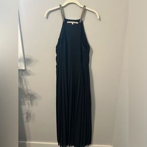 Black pleated dress with chain straps